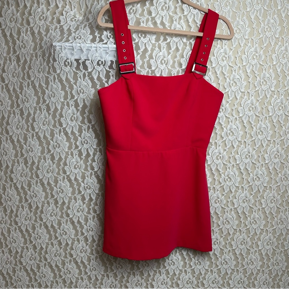 Amanda Uprichard Mandy Buckle Sleeveless Red Dress, sz large